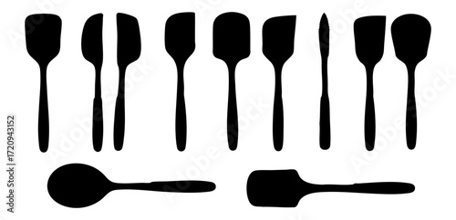 Minimalist Black and White Spatula Set Outline Kitchenware Illustration