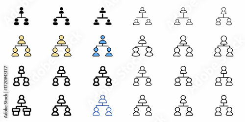 Diverse organizational chart icons illustrating structure, teamwork, and management concepts, ideal for business presentations and corporate designs