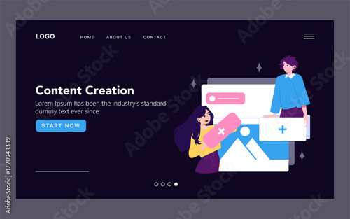 Collaborative Content Creation Website Design Vector