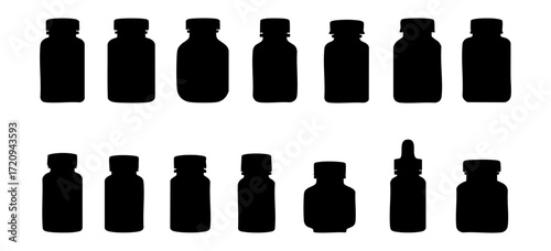 Minimalist Silhouette Various Pill Bottle Container Shape Mockup Collection