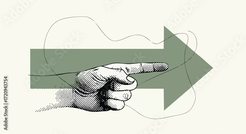 Illustration of a hand pointing to the right with an arrow.