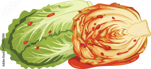 Illustration of kimchi and lettuce, a traditional Korean side dish.