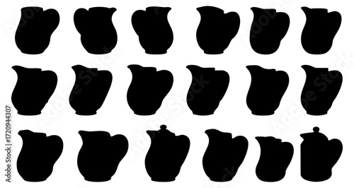 Simple Silhouette Pitcher Jug Shapes Assortment Still Life Black and White Collection