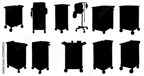 Black Silhouette Hospital Ward Cart Trolley Medical Equipment Supply Collection