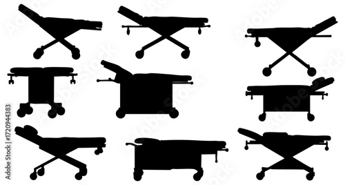 Silhouette Various Positions Stretcher Patient Bed Emergency Medical Equipment