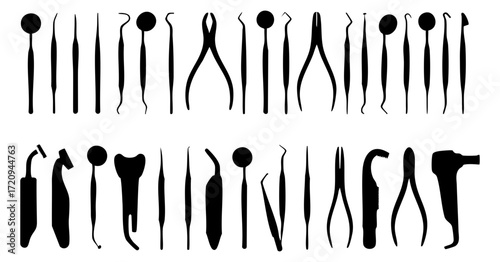 Simple Silhouette Dental Instrument Set Collection Medical Care Equipment