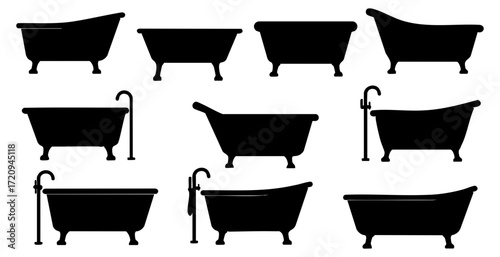 Minimalist Silhouette Bathtub Collection Various Styles for Bathroom Interior Icon