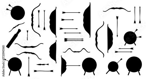 Silhouette Archery Equipment and Target Sport Black and White Illustration
