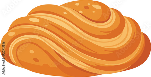 Close-up of a golden-brown, wavy-textured roll, likely a pastry or bread.