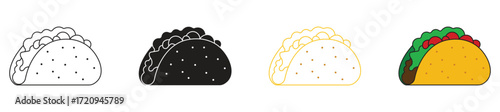 Tacos icon set ,Taco with tortilla shell Mexican lunch icon , vector illustration .