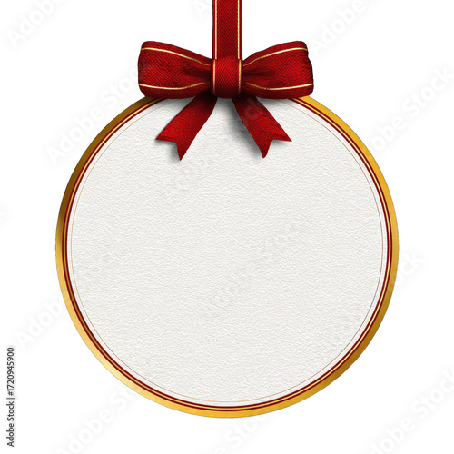 Empty round ornament with red ribbon bow