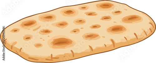 A simple cartoon illustration of a single piece of baked naan flatbread.