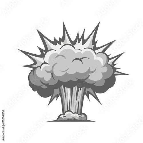 Cartoon Explosion Cloud in Gray Tones on White Background