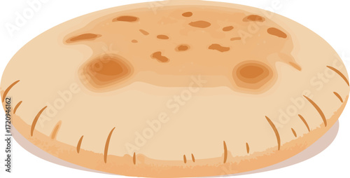 Illustration of a round flatbread with light brown color and some spots.