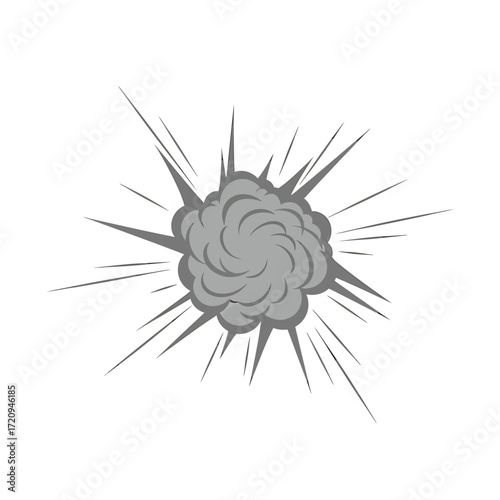 Cartoon Explosion Cloud with Rays Effect on White Background