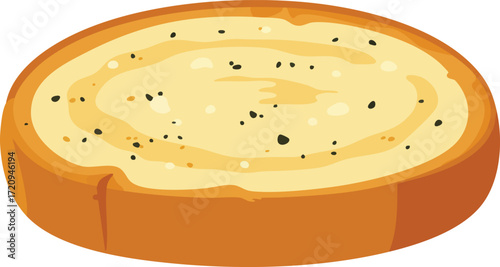 A slice of toasted bread topped with garlic butter and pepper.