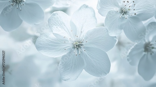 White cherry blossoms against a blurred background.