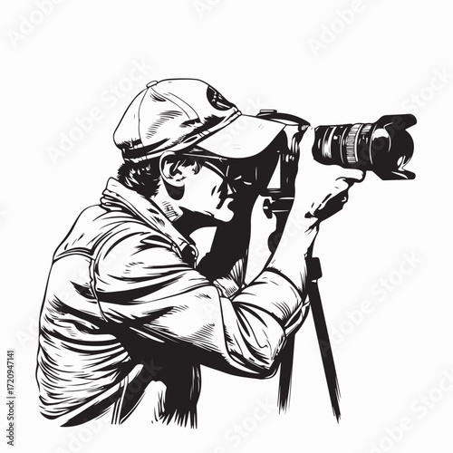 Professional Cameraman Vector Graphic Shooting with Tripod