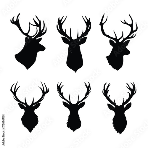 Black and white elk head silhouette set for banners