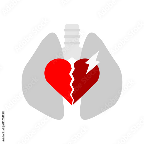 Red heart attack with gray lung medical icon vector design