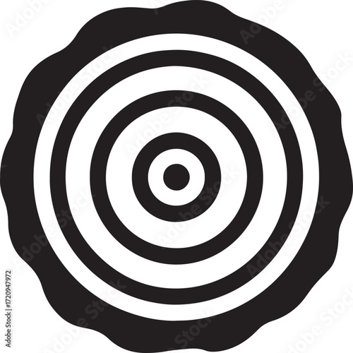 Silhouette tree cross-section glyph icon for forestry, lumber, nature, and wood design projects.