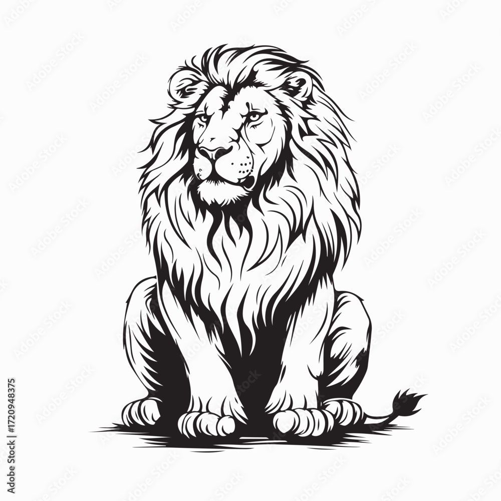 Fototapeta premium Majestic Sitting Male Lion Vector Illustration for Wildlife and Strength