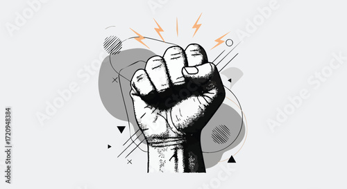 Illustration of a clenched fist with lightning bolts, representing power and strength.