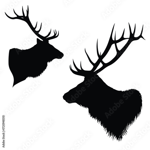 Black and white elk silhouette set for advertising
