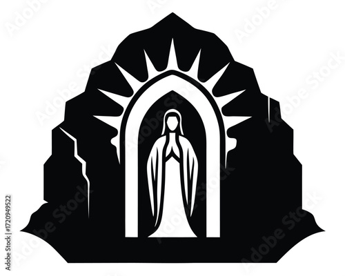 lourdes grotto vector Illustration on black color and white background