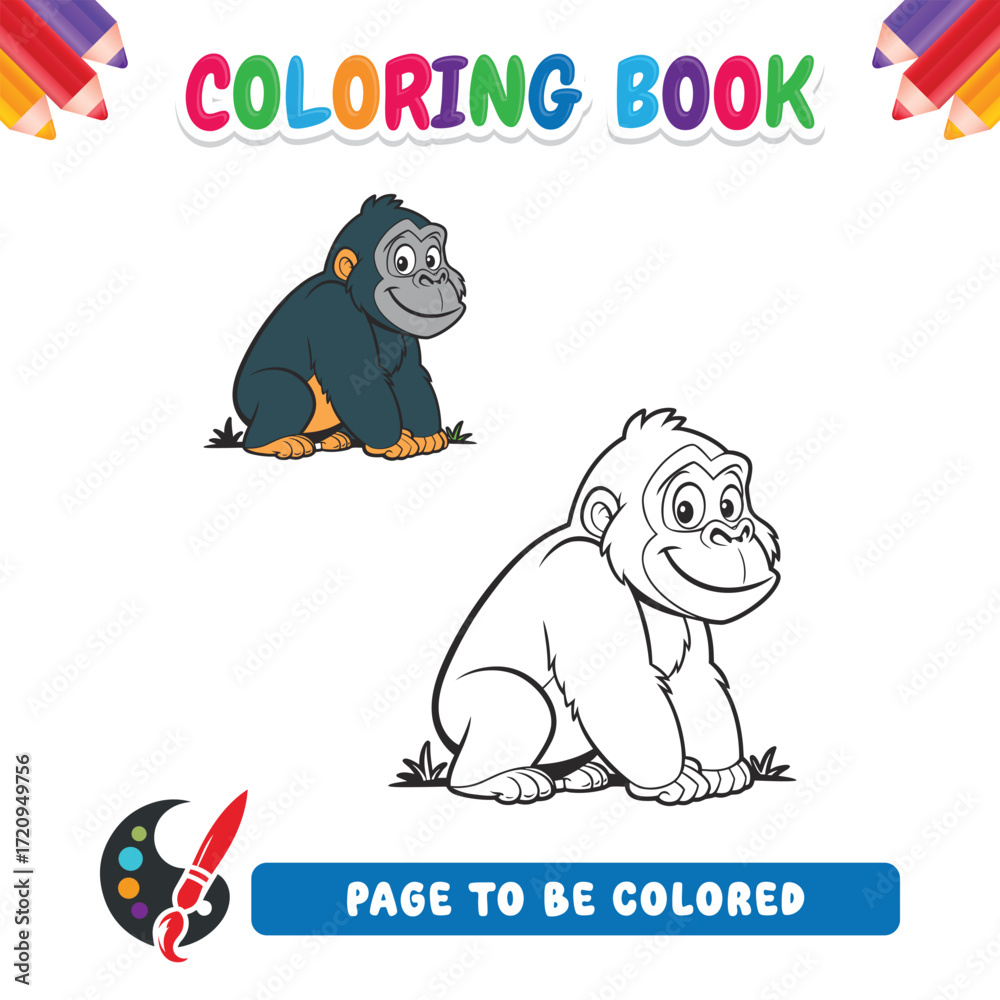 Fototapeta premium Coloring book for kids, chimpanzee vector