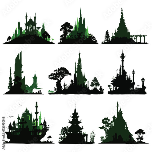 Emerald city silhouette collection black and white