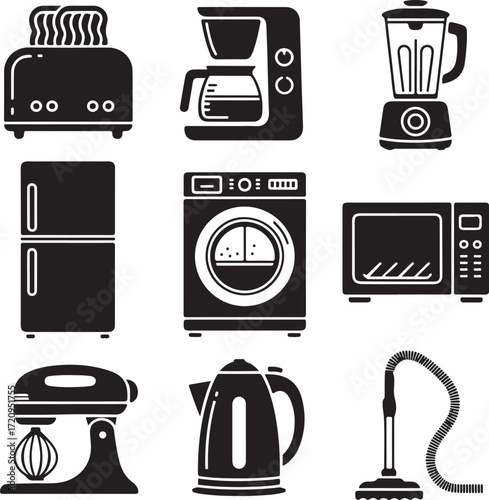 Nine Detailed Electric Appliance Icons With Transparent Background vector