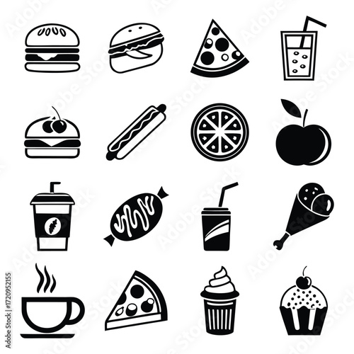 Bold Glyph Icon Set for Food and Beverage Services