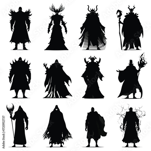 Collection of black and white evil silhouettes for design