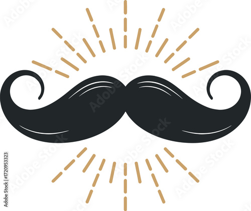Stylish mustache with radiating light rays, symbolizing masculinity and flair.
