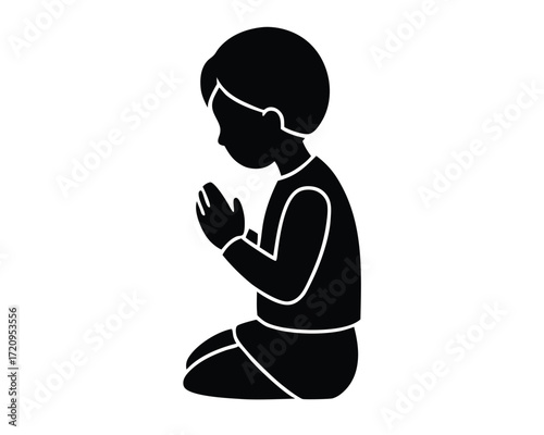 child praying vector Illustration on black color and white background