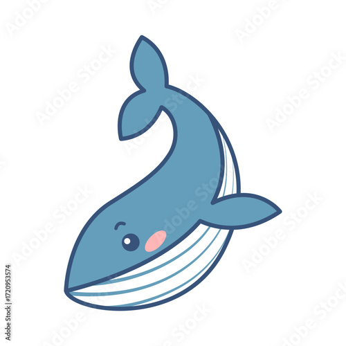 Tilted Whale Flat design style whale with tilted posture and smiling eye, good for avatars icons friendly marine designs and stationery