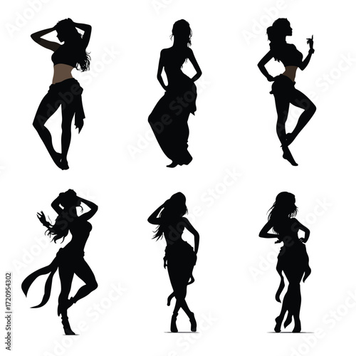 Exotic dancer silhouettes black and white collection