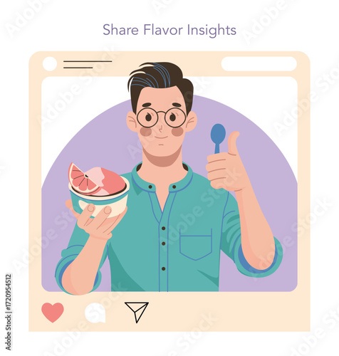 Man Holding Ice Cream and Giving Thumbs Up in Illustration