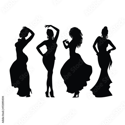 Exotic dancer silhouettes black and white set