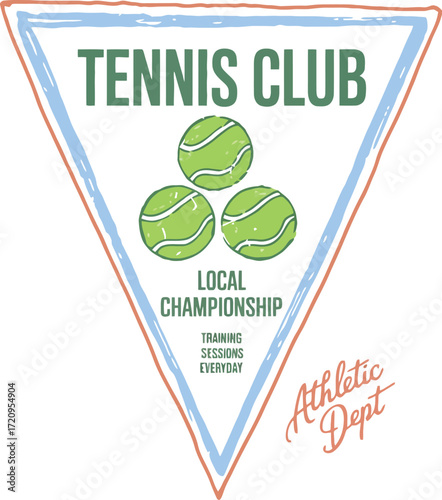 Tennis club logo with three tennis balls and text about local championship and training sessions