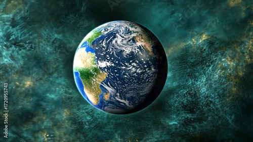 Our Beautiful Planet Earth Floating In Space With Nebula Background.