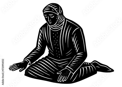 Man in Sajdah Silhouette, Islamic Worship Religion SVG, PNG