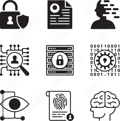 Nine abstract geometric shapes representing data privacy laws on a white background vector