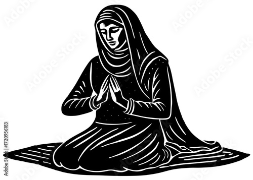 Woman in Sajdah Silhouette, Islamic Worship Religion SVG, PNG