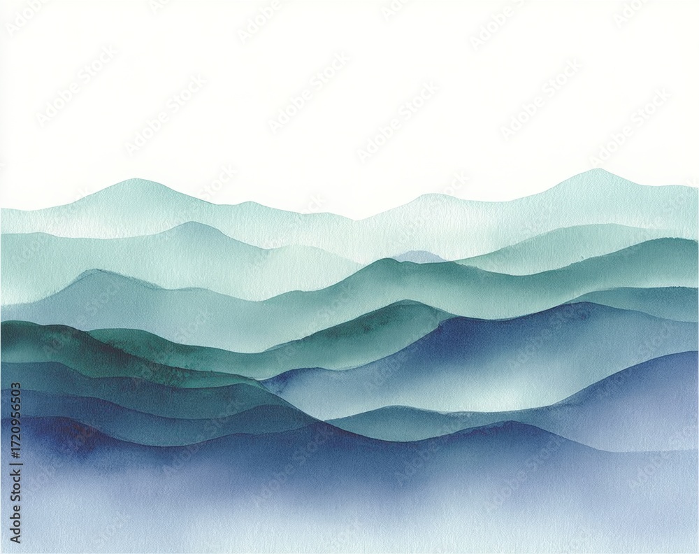 Obraz premium Watercolor Mountain Landscape in Shades of Blue