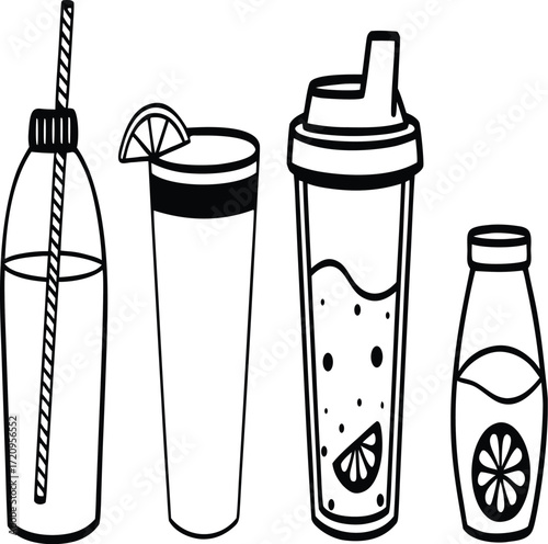 Bottle of milk and drinks vector illustration set