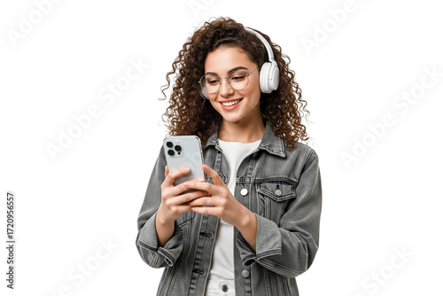 young woman with mobile phone isolated on white