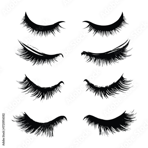 Collection of elegant eyelash silhouettes in black and white