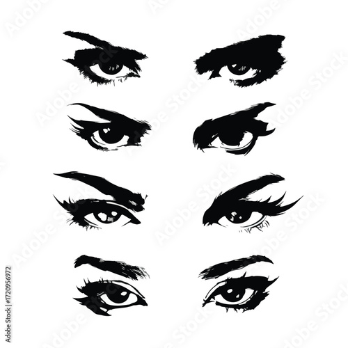 Collection of black and white eye silhouettes